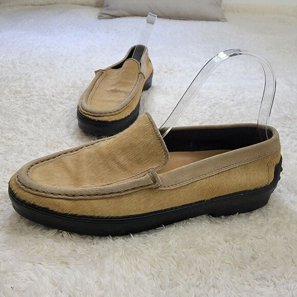 Tod’s Pony Hair Driving Moc Loafer Tan Size Womens 8 - Picture 1 of 16